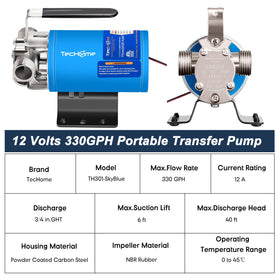 TecHome portable pump with sturdy carrying handle for easy setup.