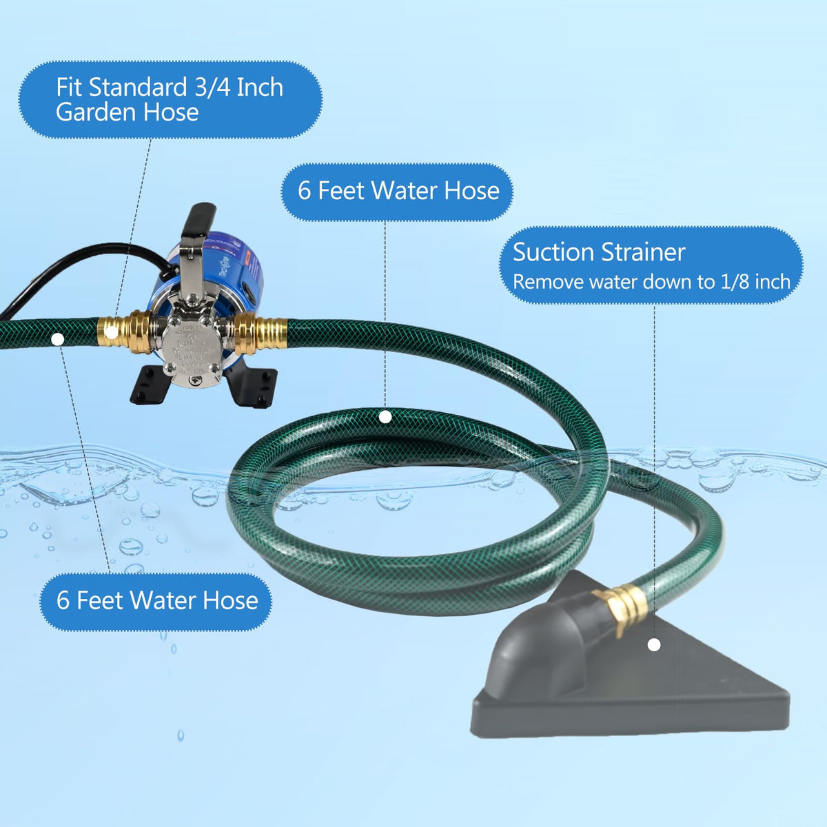 TecHome pump aquarium drain application shows effective water removal.