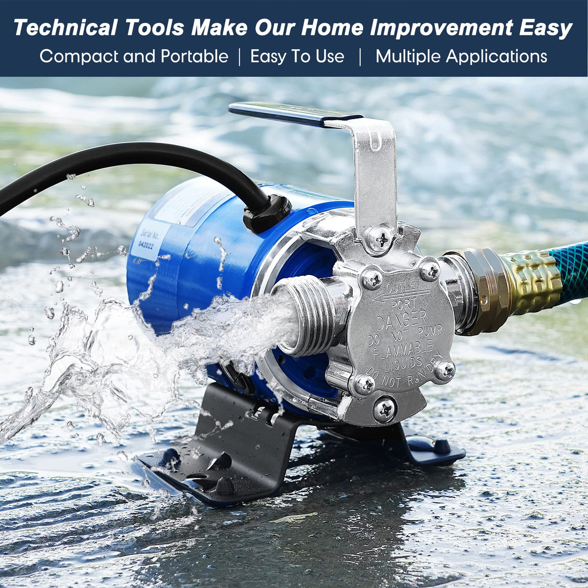 TecHome pump in garden setting for easy lawn and plant watering.