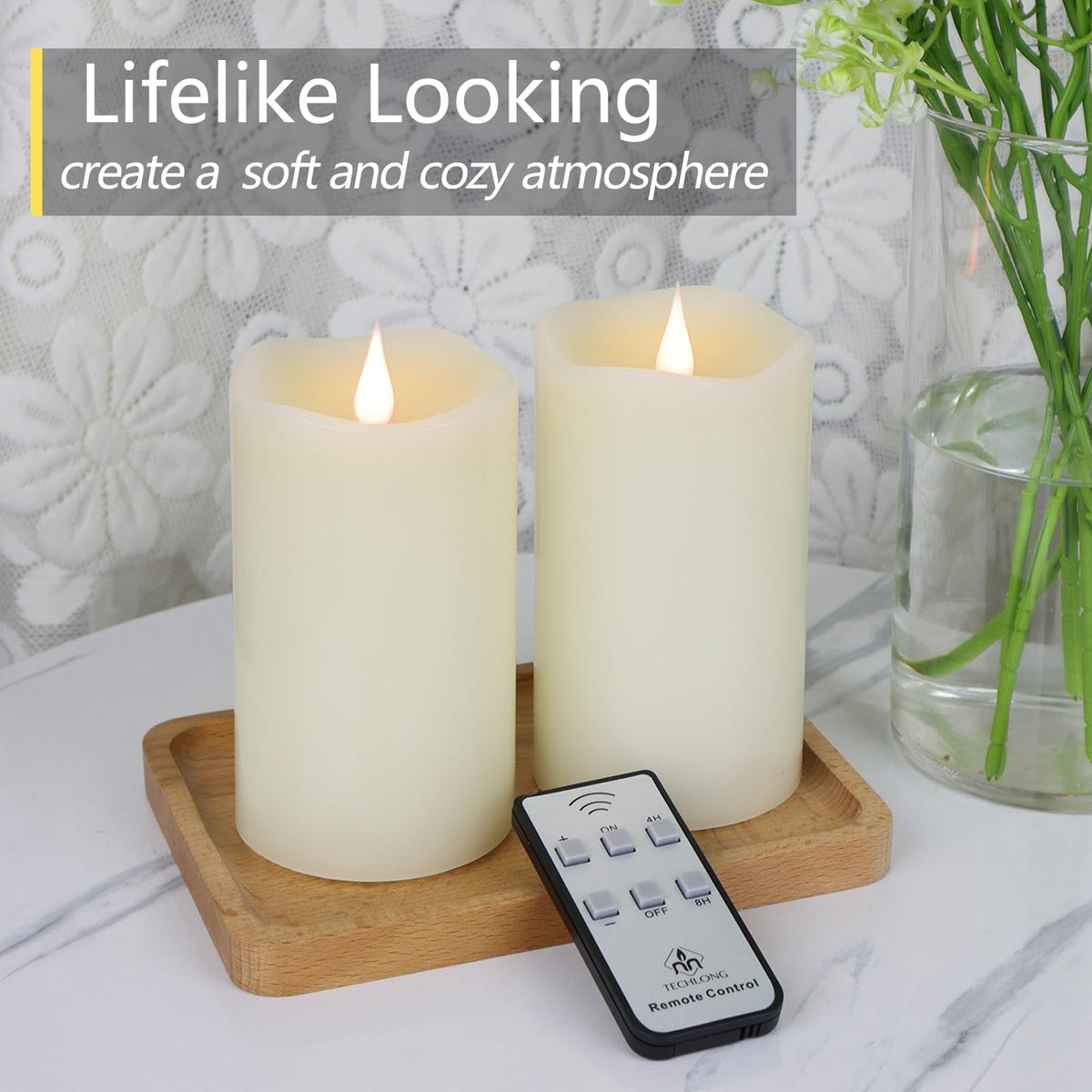 TECHLONG 3D moving flame candle with lifelike dancing light.