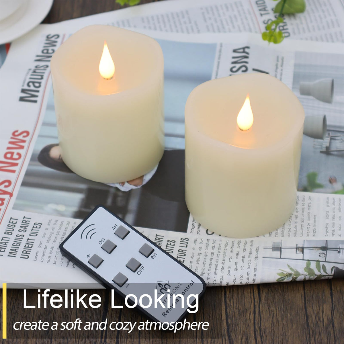 TECHLONG 3x3 inch ivory candle lasts 600+ hours on timer.