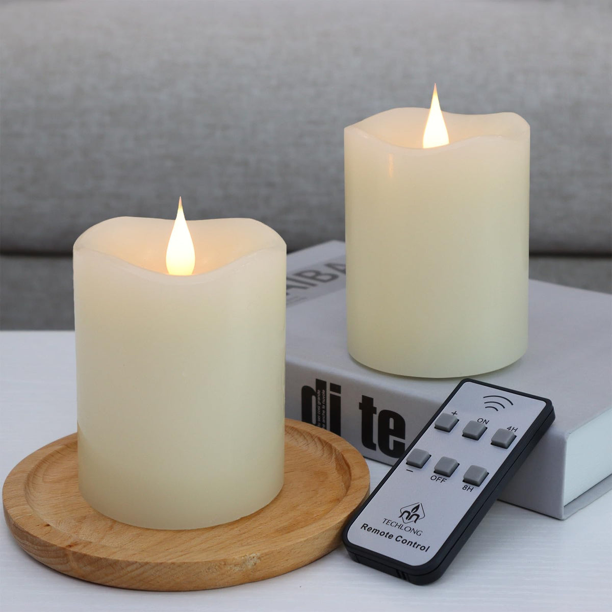TECHLONG flameless candle with a 3D flame for warm, safe ambiance.