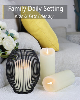 TechLong ivory candle on dining table creates romantic, safe lighting