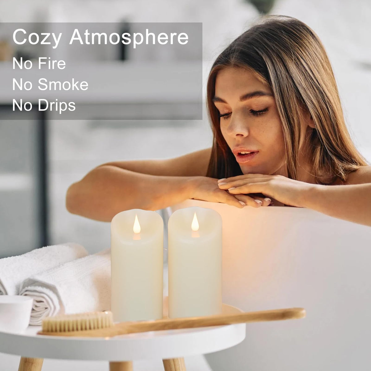 TechLong candle with soft light for cozy evenings and safe ambiance
