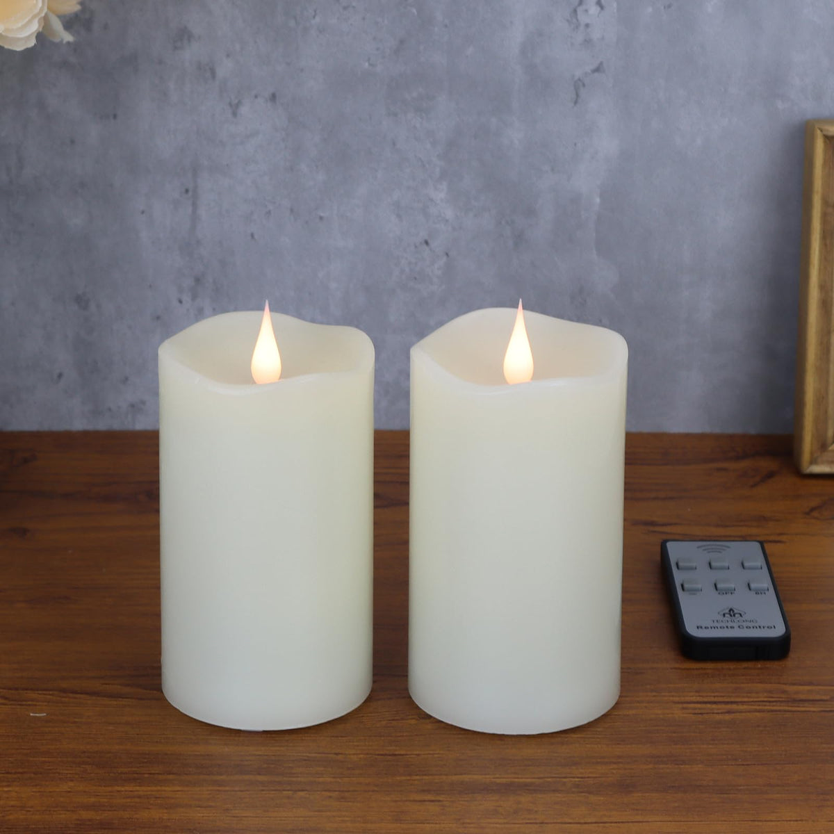 TechLong flameless candles with remote timer and 3D flicker glow.