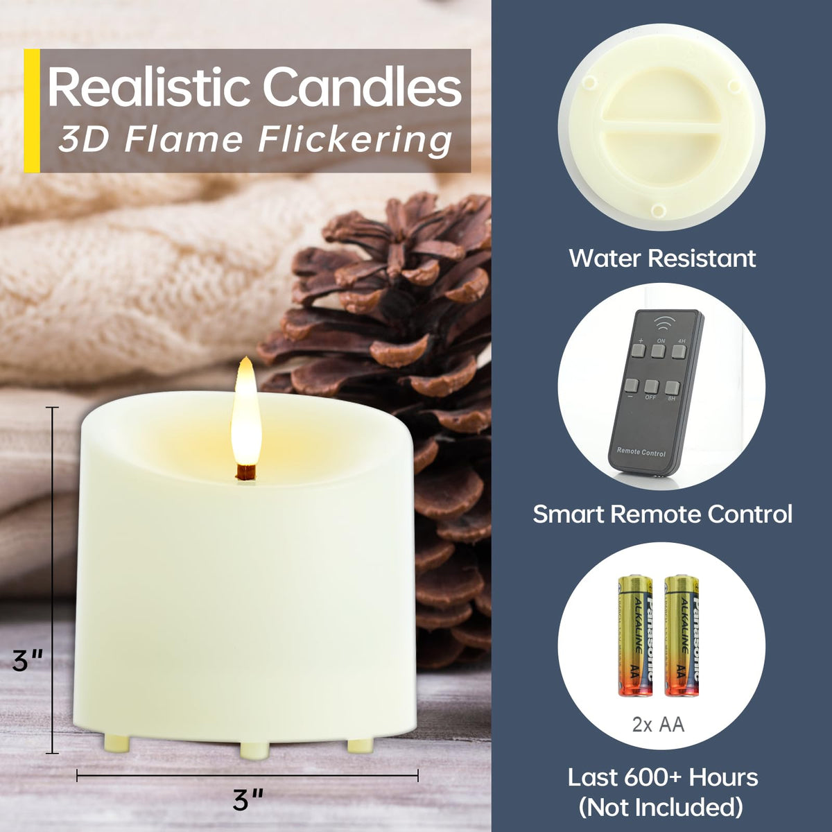 TechLONG candles with remote up to 10m for easy outdoor ambience.