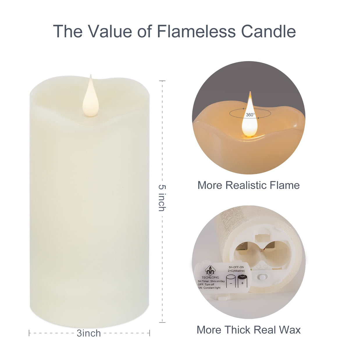 TechLong ivory real-wax pillars with authentic texture.