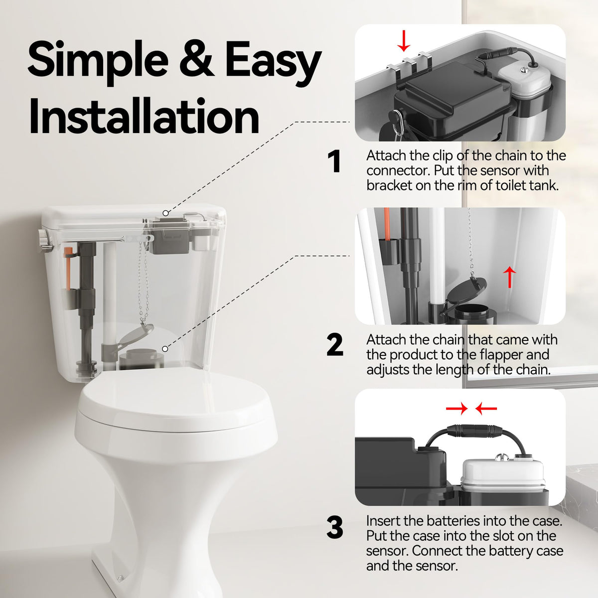 TECHO adjustable sensor range for precise flushing and water savings.