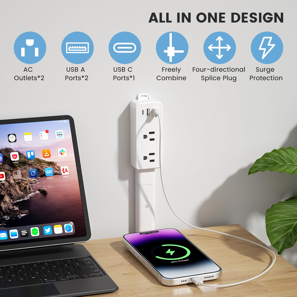TECHY two AC outlets provide extra power for laptops and devices