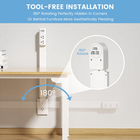TECHY Outlet Extender Stick installs tool-free with residue-free fasteners.