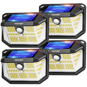 TECKNET 231 LED solar motion light front view enhances outdoor perimeter illumination.