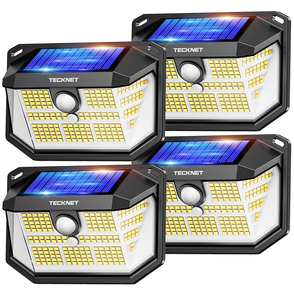 TECKNET 231 LED solar motion light front view enhances outdoor perimeter illumination.