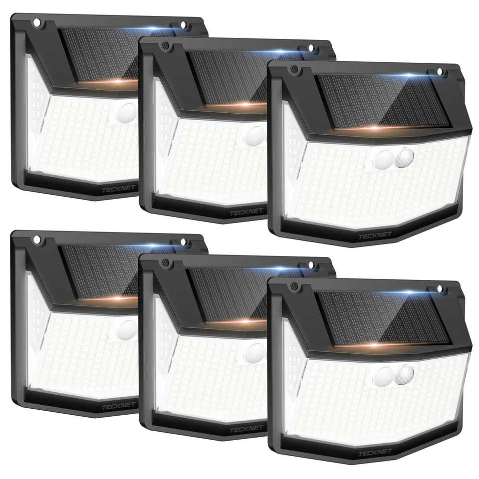 TECKNET 248 LED outdoor solar light front view showing broad illumination for pathways