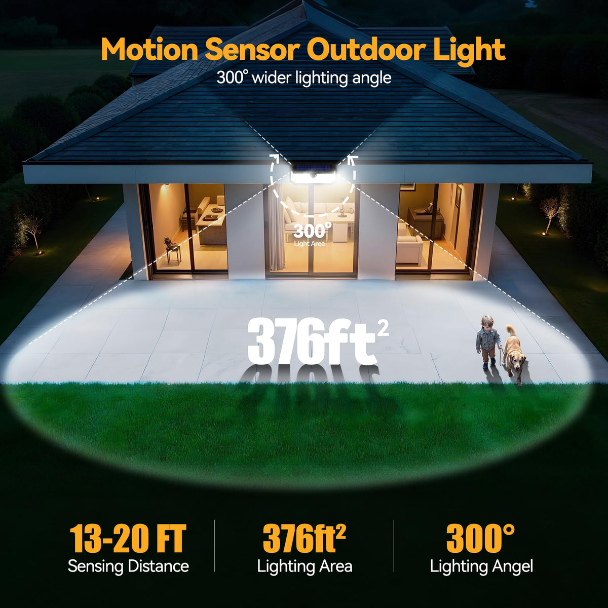 TECKNET 416 LED solar lights driveway pathway beam guides at night.