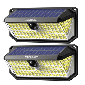 TECKNET 416 LED solar lights front-door illumination enhances nighttime safety.