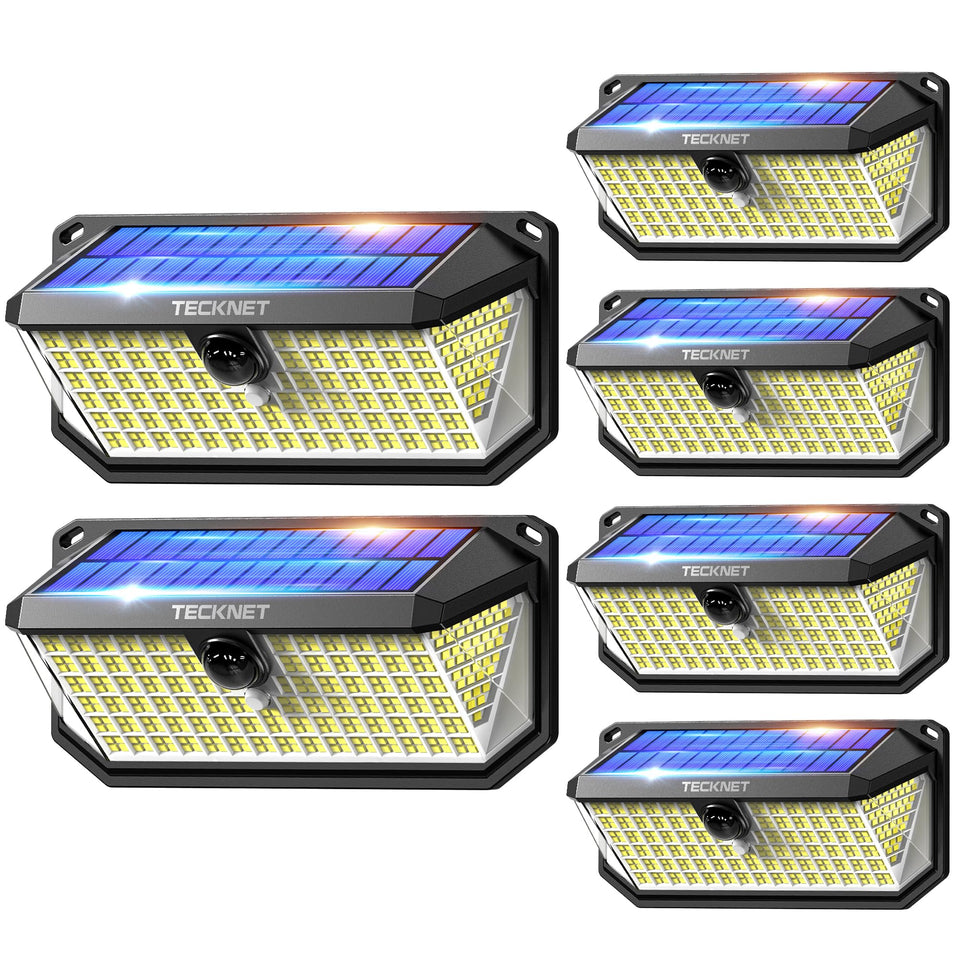 TECKNET 416 LED solar outdoor light with motion sensor for secure nighttime entryways.