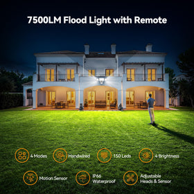 TECKNET outdoor light, side view, three adjustable heads for flexible coverage.