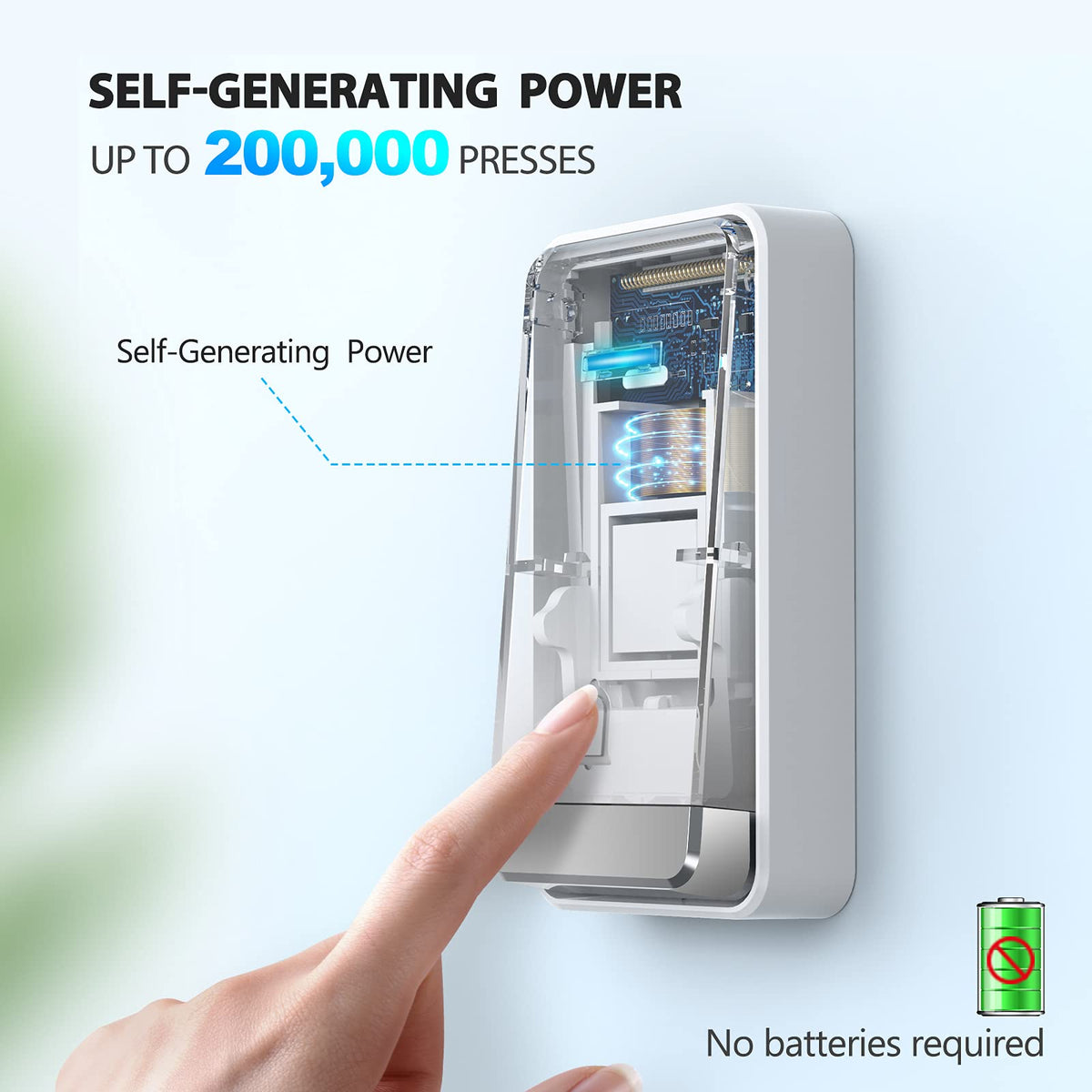 TECKNET self-powered doorbell operates without batteries for steady performance.