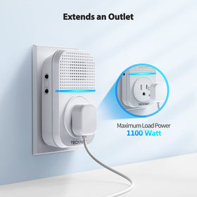 TECKNET doorbell socket-through design emphasizes convenient outlet usage.