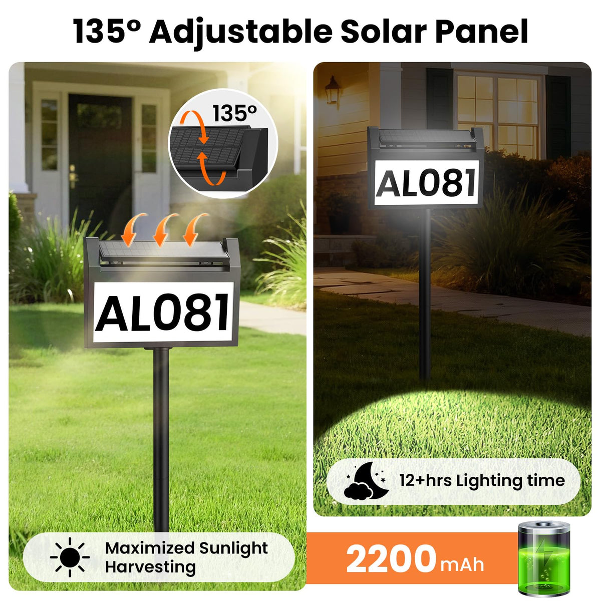 TECKNET solar address sign displays large numbers for quick address reading