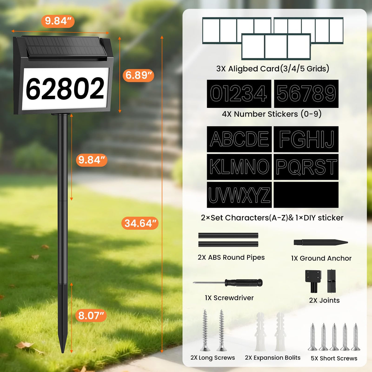 TECKNET solar address sign includes DIY numbers for customization