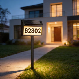 TECKNET solar address sign panel angled at 135° for brighter nighttime visibility