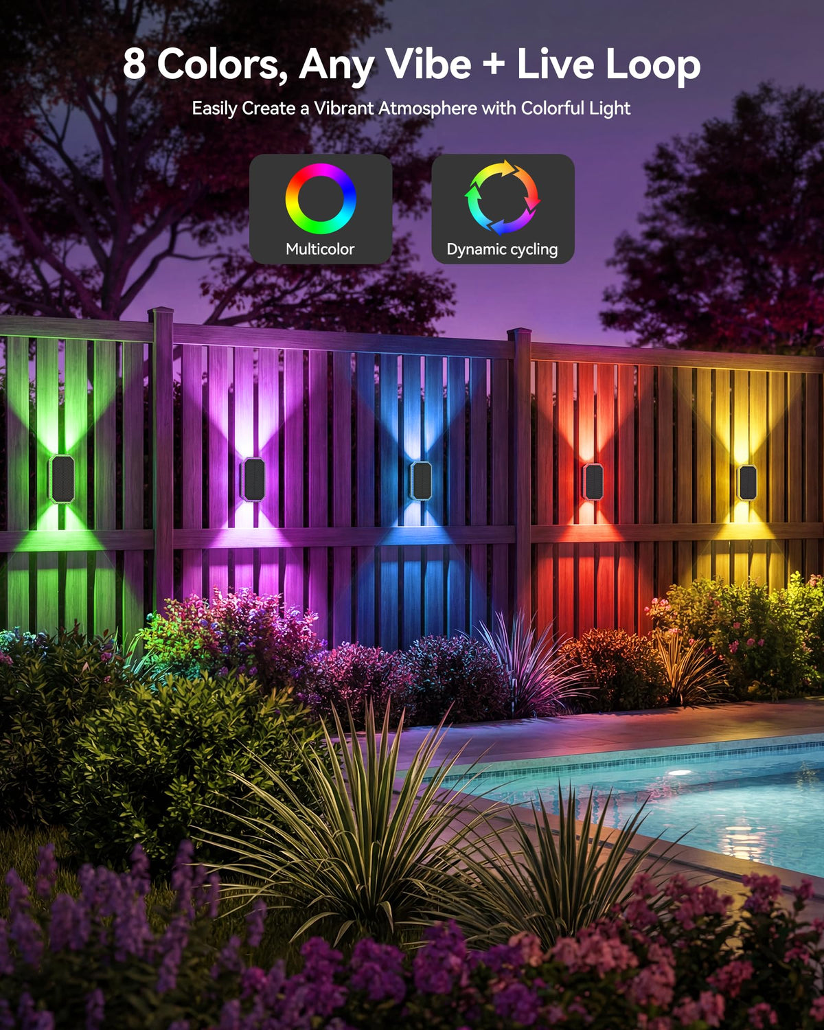 TECKNET solar fence light up-light and down-light for walls and paths.