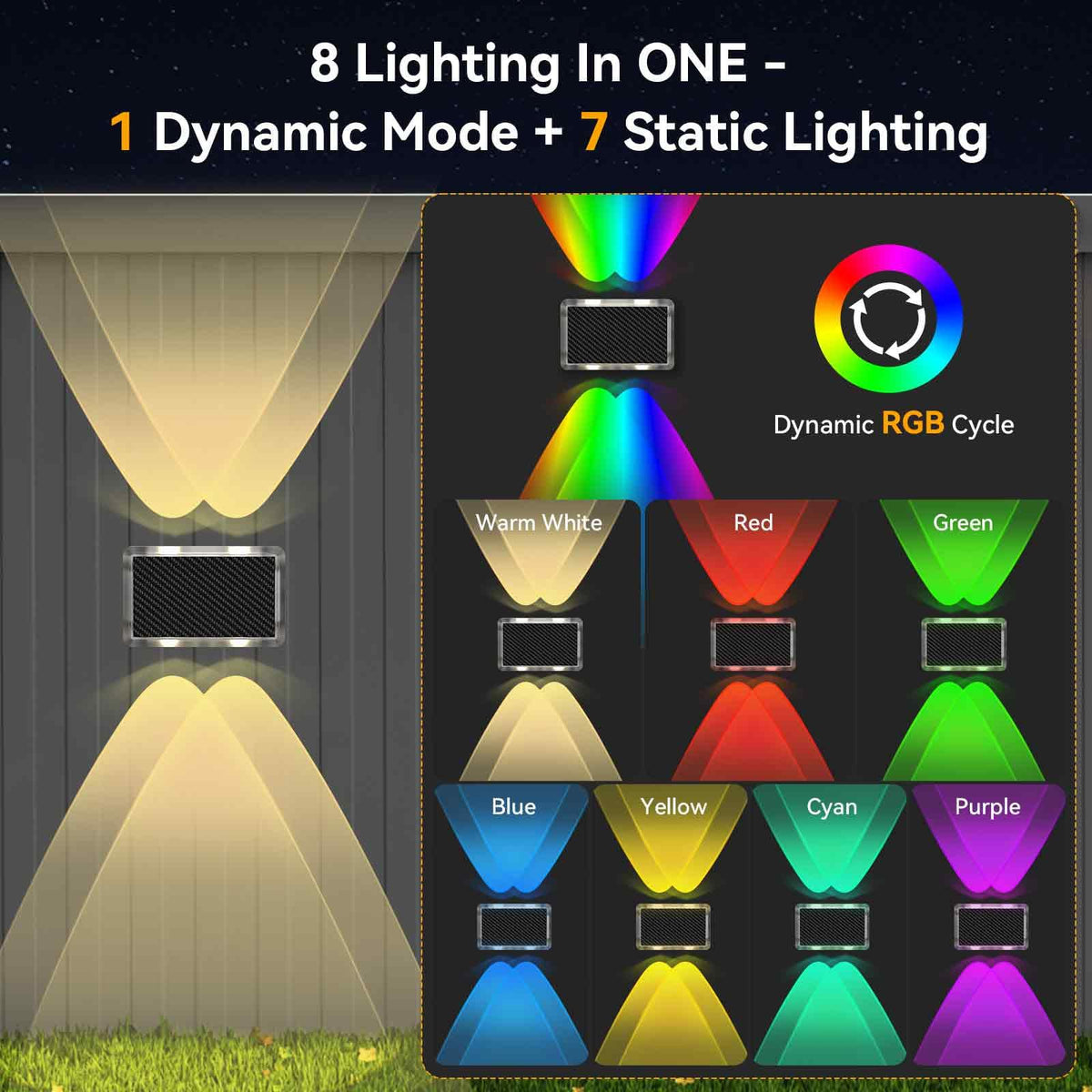 TECKNET lights offer 8 modes including RGB for versatile ambiance.