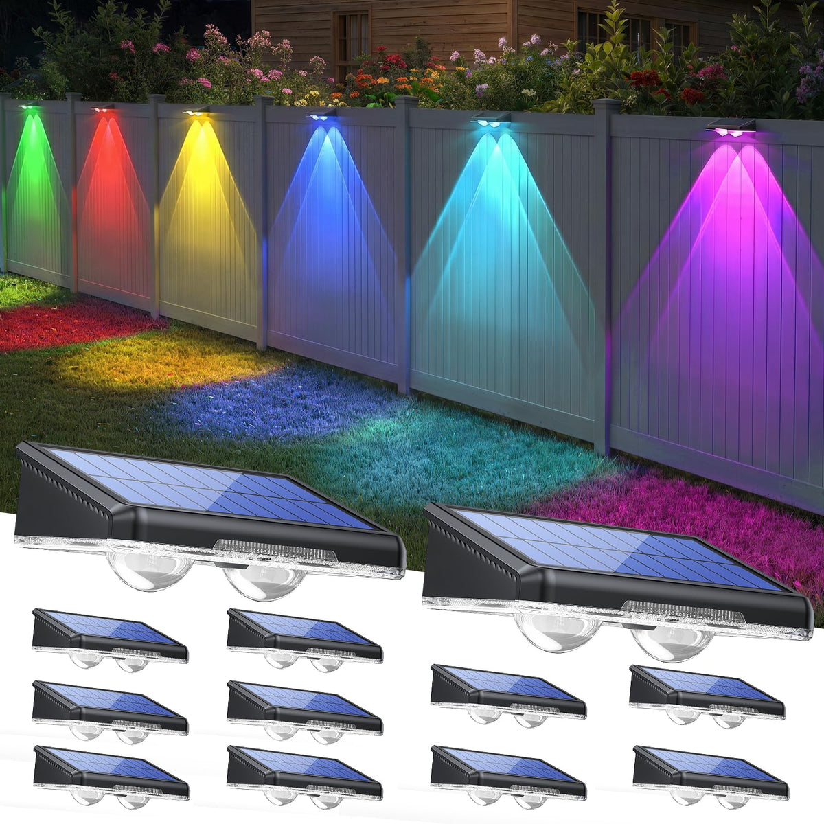 TECKNET solar fence lights with dual lenses for brighter outdoor illumination