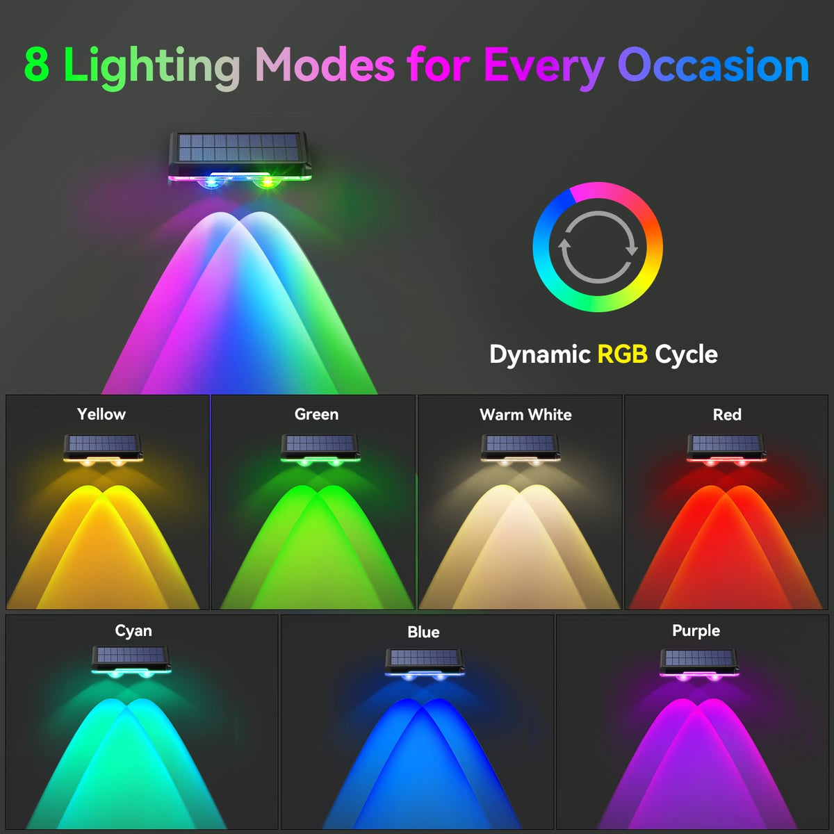 TECKNET fence lights offer RGB modes for vibrant outdoor color