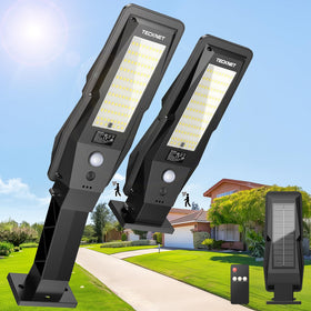 TECKNET solar street light in dusk-dawn mode brightens driveways safely.