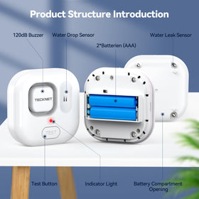 TECKNET compact wireless water leak detector designed for flexible placement