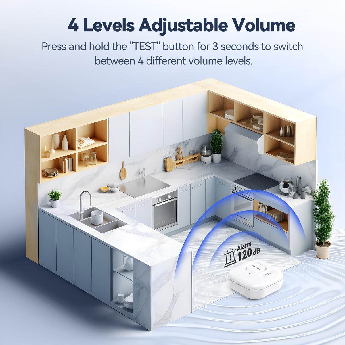 TECKNET floor moisture probes detecting spills across a room