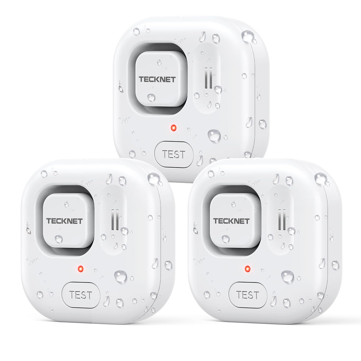 TECKNET 3-pack water leak detectors shown in front view for quick protection