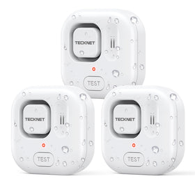 TECKNET 3-pack water leak detectors shown in front view for quick protection