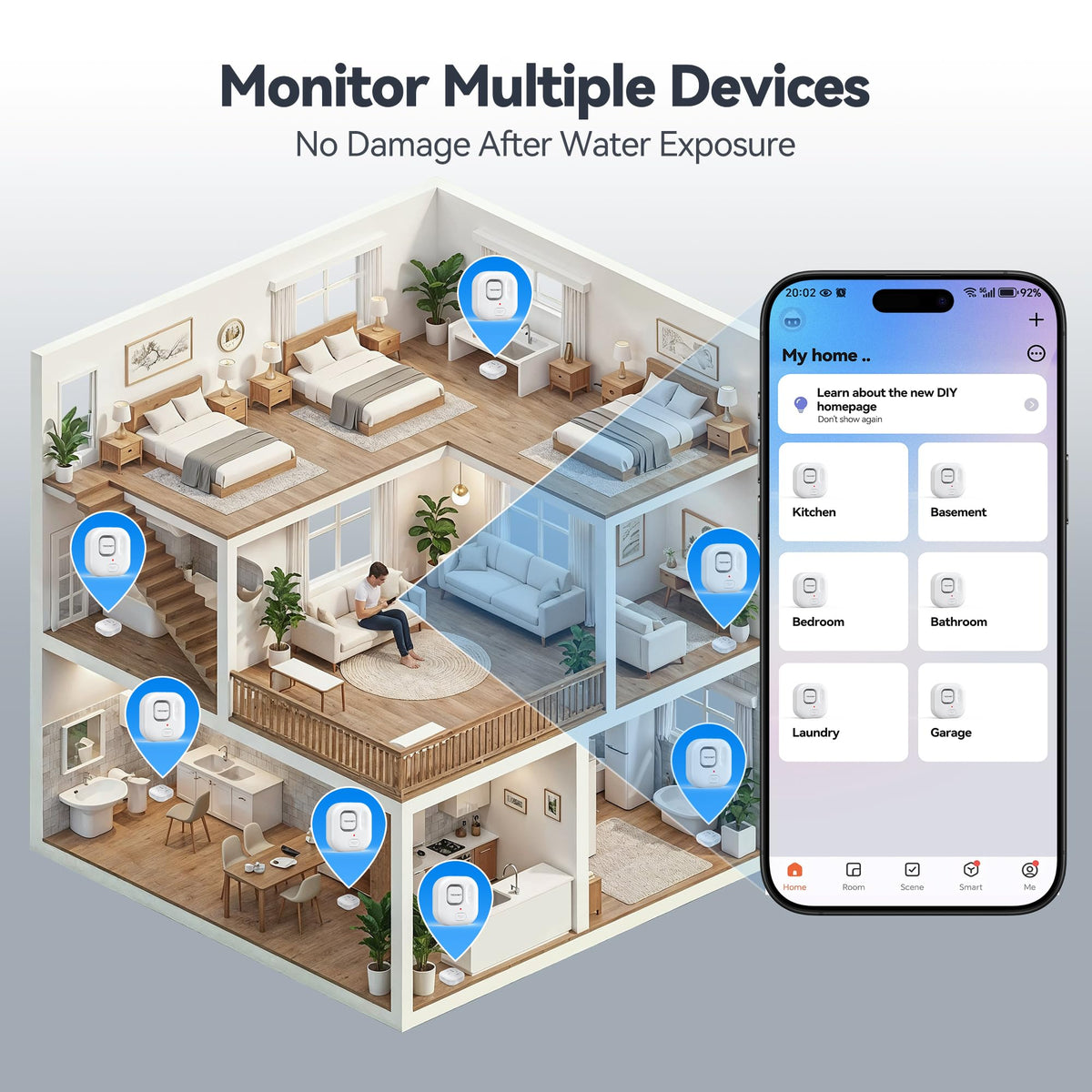 TECKNET WiFi leak detector by water heater for proactive warnings