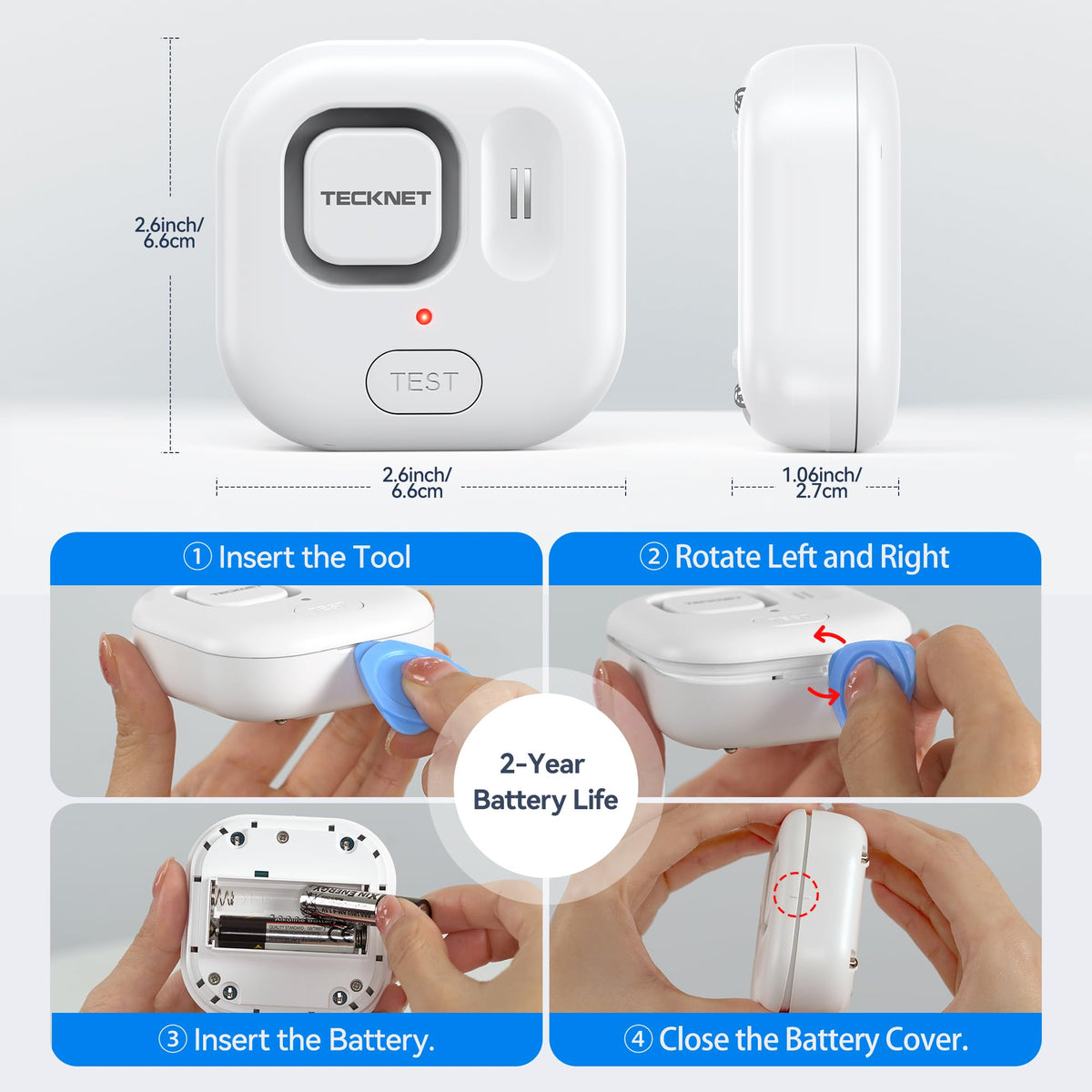 TECKNET leak detector with dual probes covers top and bottom for thorough monitoring
