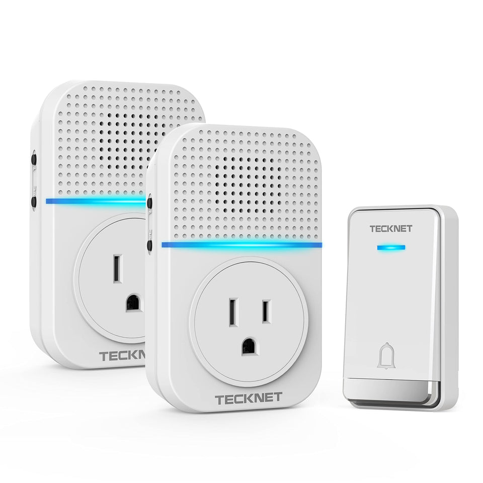 TECKNET wireless doorbell front view with plug through design for convenient setup