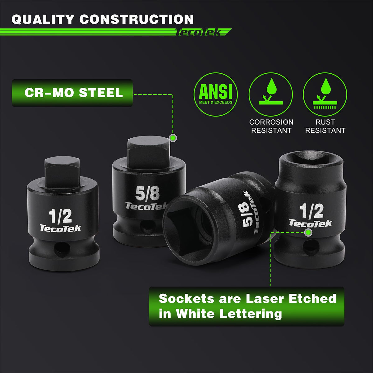 TecoTek tapered male square drive aligns sockets quickly during maintenance