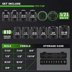 TecoTek twelve-drive sockets with tapered male square for quick alignment