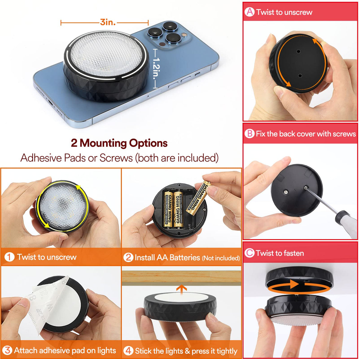 TECOMLIGHT puck light with auto off timer to save battery life