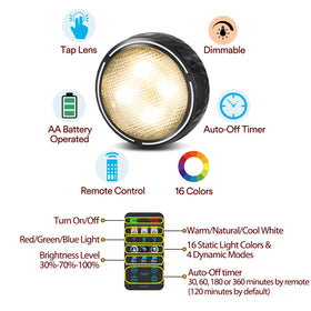 TECOMLIGHT color changing puck light displaying 16 colors and modes