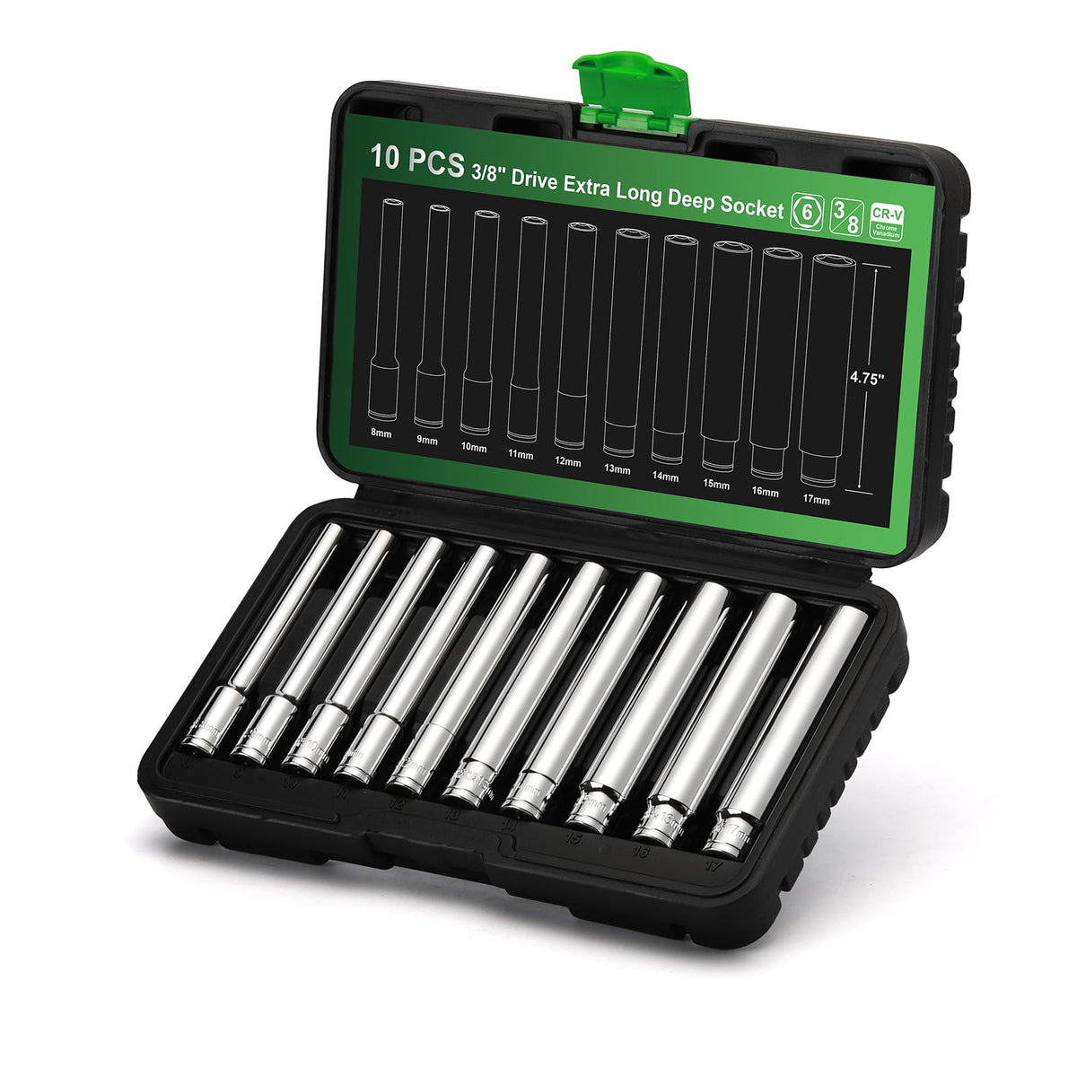 TecoTek 10pc metric sockets with 3/8-inch drive reach deep fasteners.