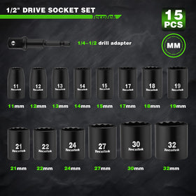TecoTek 11mm–32mm metric sockets arranged by size for fast fitting