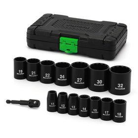 TecoTek 15-piece 1/2-inch drive socket set laid out for quick size selection