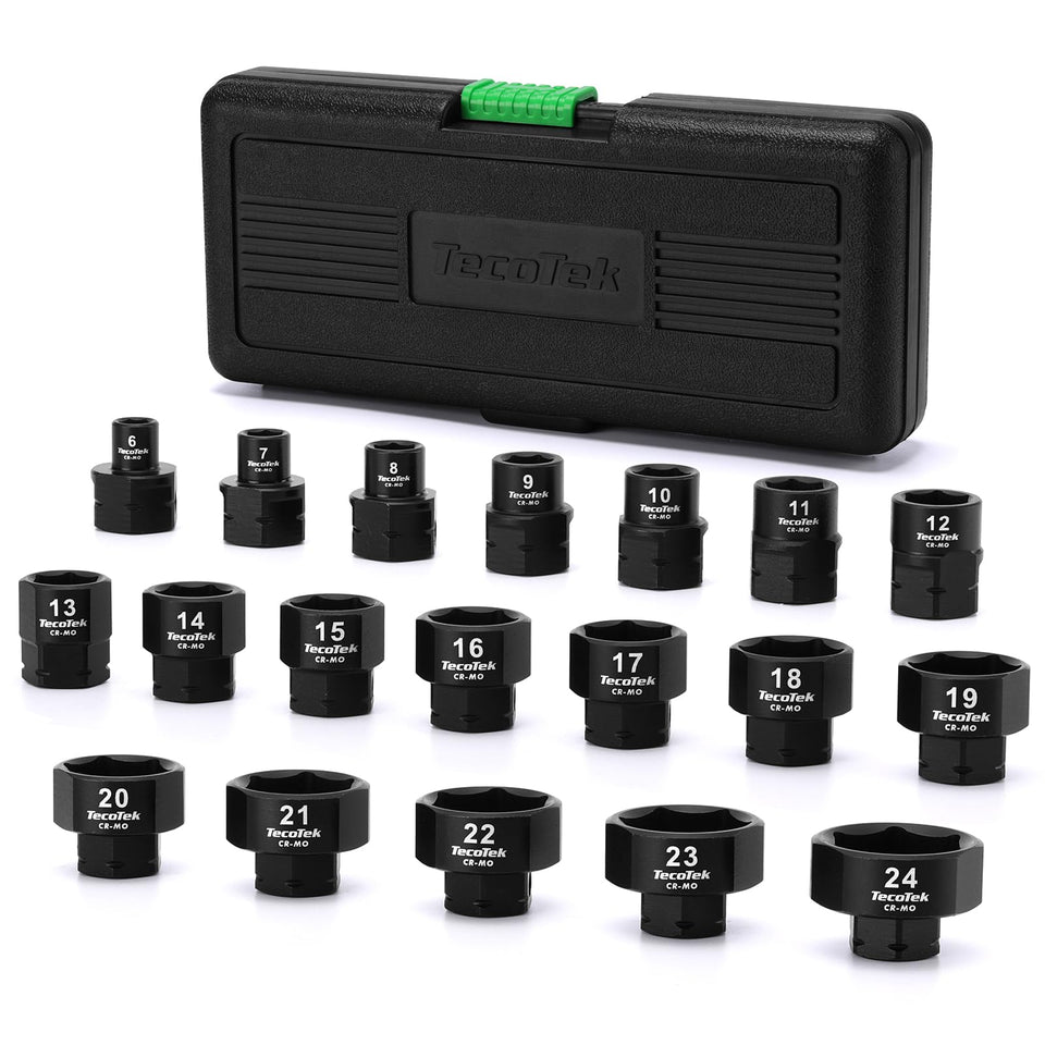 TecoTek 19-piece 3/8-in drive low-profile nano impact sockets for tight spaces.