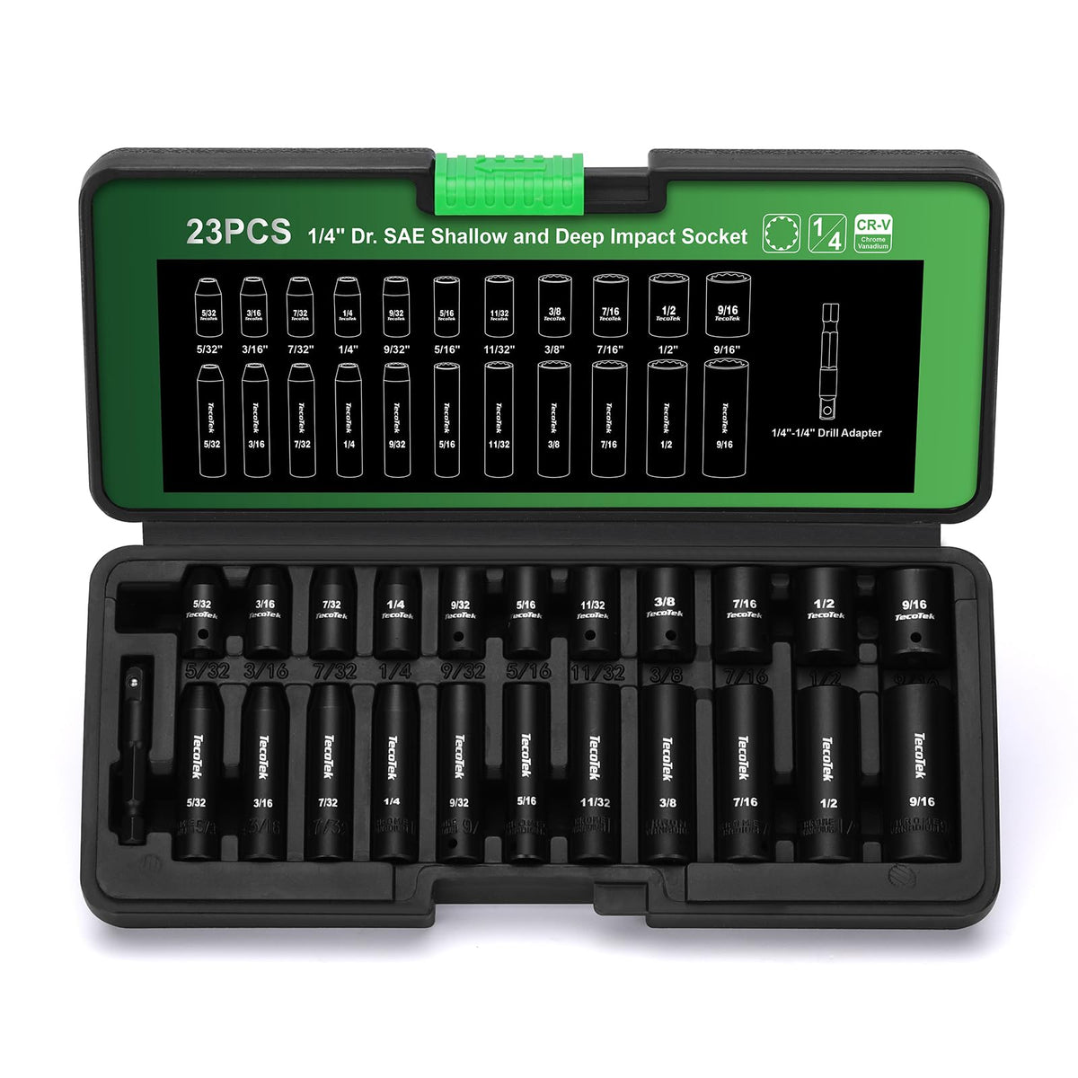 TecoTek 1/4 drive deep sockets with 12-point design for durable fastening.