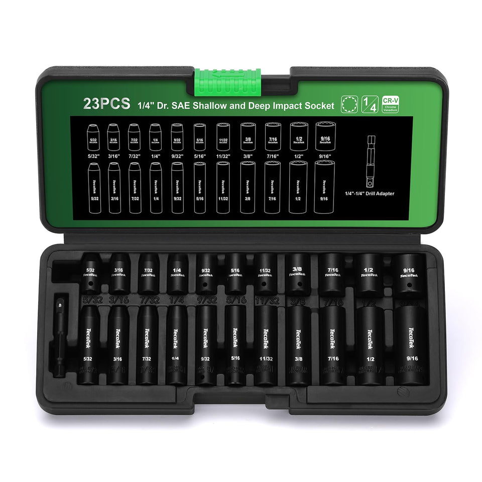 TecoTek 1/4 drive deep sockets with 12-point design for durable fastening.