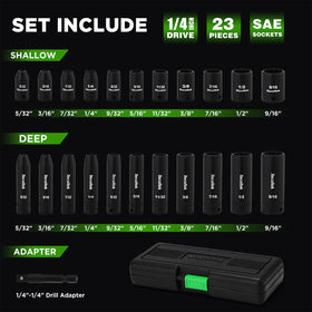 TecoTek 1/4 drive shallow sockets with 12-point design for quick seating.