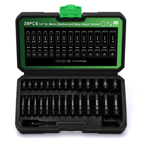 TecoTek 29-piece deep socket set with metric 4-15 mm for secure fastener engagement